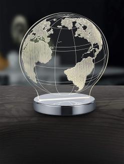 LED Tischleuchte GLOBE 3D Optik Chrom Lichtfarbe einstellbar, Höhe 20cm