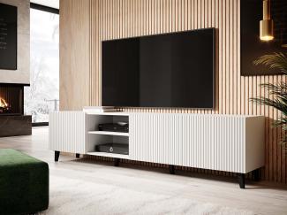 TV-Lowboard Fusbo 200, Farbe: Weiß / Weiß + Schwarz