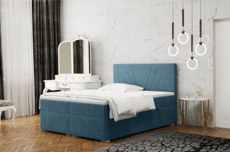 Boxspringbett Schlafzimmerbett RAMON 200x200cm in Stoff Matt Velvet Himmelblau