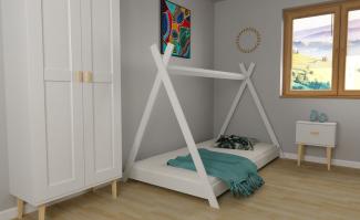 Kinderbett Jugendbett Bodenbett 100% Massivholz Weiß 160x80cm