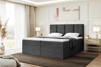 MEBLINI Boxspringbett CRISTIANO 140x200 cm mit Bettkasten - H4/Dunkelgrau Webstoff Polsterbett - Doppelbett mit Topper & Taschenfederkern-Matratze