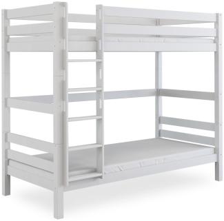 Bubema Jona Kinder Etagenbett, Hochbett Buche massiv, Weiß lackiert, 182 x 208 x 102,5 cm