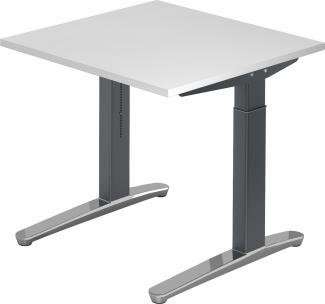 bümö® Design Schreibtisch XB-Serie höhenverstellbar, Tischplatte 80 x 80 cm in weiß, Gestell in graphit/alu poliert