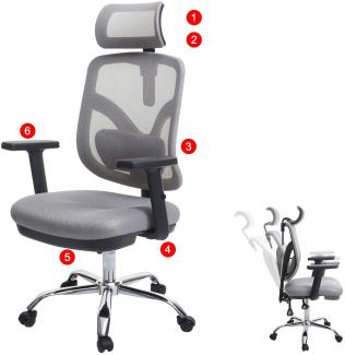 Bürostuhl HWC-J92, Schreibtischstuhl, ergonomisch, verstellbare Lordosenstütze und Armlehne ~ grau