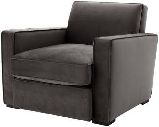 Casa Padrino Luxus Samt Sessel Grau / Schwarz 95 x 103,5 x H. 82 cm - Edler Wohnzimmer Sessel - Luxus Qualität