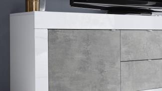 Lowboard 'BASIC', weiß Hochglanz lack Beton-Optik, 210 cm