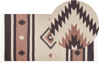 Kelim Teppich Baumwolle beige braun 80 x 150 cm geometrisches Muster Kurzflor ARAGATS