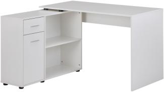 KADIMA DESIGN Schreibtisch mit Regal-Platte und Schublade/Tür - Bürotisch für Home Office und Arbeitsplatzorganisation. Farbe: Weiß