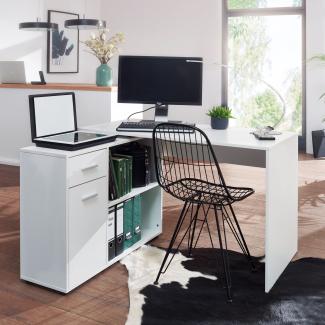 KADIMA DESIGN Schreibtisch mit Regal-Platte und Schublade/Tür - Bürotisch für Home Office und Arbeitsplatzorganisation. Farbe: Weiß
