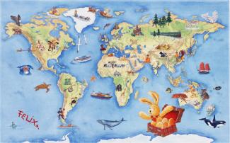 Kinderteppich- FELiX Spiel und Lern Teppich, Die Weltkarte, in Zwei Größen, Teppich 160 x 100 cm