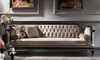 Casa Padrino Luxus Barock Samt Sofa Beige / Schwarz / Silber / Antik Gold 250 x 95 x H. 80 cm