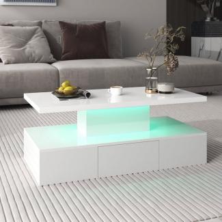 Merax Couchtisch hohcglanz mit LED-Beleuchtung, Beistelltisch mit Schublade, Wohnzimmertisch, Breite 100cm