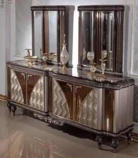 Casa Padrino Luxus Barock Möbel Set Grau / Schwarz / Silber / Gold - 1 Barock Sideboard mit 4 Türen & 2 Barock Wandspiegel - Handgefertigte Barock Möbel - Edel & Prunkvoll