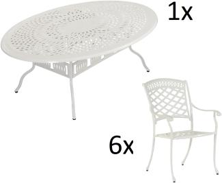 Inko 7-teilige Sitzgruppe Alu-Guss weiß Tisch oval 216x152x74 cm cm mit 6 Sesseln Tisch 216x152 cm mit 6x Sessel Urban