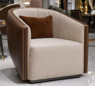 Casa Padrino Luxus Sessel Naturfarben / Braun / Grau - Wohnzimmer Sessel - Hotel Sessel - Wohnzimmer Möbel - Luxus Möbel - Wohnzimmer Einrichtung - Luxus Einrichtung - Möbel Luxus