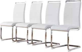 Merax Freischwinger (4 St), 4er Set Esszimmerstuhl Kunstleder Polsterstuhl Schwingstühle, Weiß | Silber
