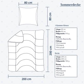 Heidelberger Bettwaren Bettdecke 200x200 cm mit Kissen 80x80 cm, Made in Germany | Sommerdecke, Schlafdecke, Steppbett mit Kapok-Füllung | atmungsaktiv, hypoallergen, vegan | Serie Kanada