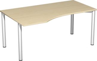 PC-Schreibtisch '4 Fuß Flex' links, 160x100cm, Ahorn / Silber