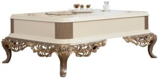 Casa Padrino Luxus Barock Couchtisch Weiß / Braun / Gold 130 x 92 x H. 50 cm - Prunkvoller handgefertigter Wohnzimmertisch im Barockstil - Barock Möbel