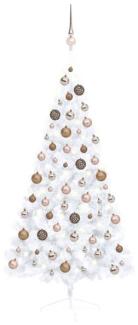 vidaXL Künstlicher Halber Weihnachtsbaum mit LEDs & Kugeln Weiß 150 cm, Mit Beleuchtung [3077569]