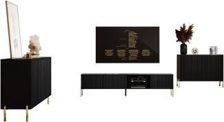 Wohnzimmer-Set Onekro I, im Set: 2 Kommoden, TV-Lowboard mit LED-Beleuchtung (Farbe: Schwarz)