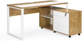 B&D home Schreibtisch Set SVEA | Set mit Bürotisch Rollcontainer für Büro, Jugendzimmer | modern | 140 cm, Wildeiche Optik