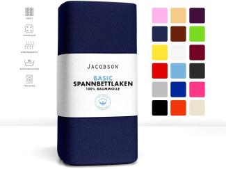Jacobson Jersey Spannbettlaken Spannbetttuch Baumwolle Bettlaken (180x200-200x220 cm, Dunkelblau)