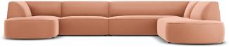Micadoni 6-Sitzer Samtstoff Panorama Ecke rechts Sofa Ruby | Bezug Pink | Beinfarbe Black Plastic