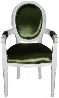 Casa Padrino Barock Esszimmer Stuhl mit Armlehne Grün / Weiß - Designer Stuhl - Luxus Qualität