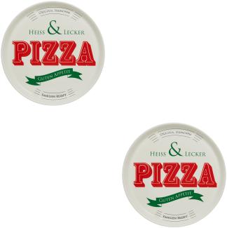KHG 2er Set Pizzateller, extra groß mit 30cm Durchmesser in Heiss & Lecker Print, perfekt für Gastro und Zuhause, hochwertiges Porzellan, Spülmaschinengeeignet & perfekt Stapelbar