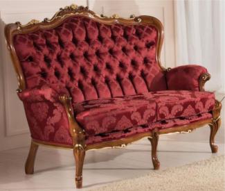 Casa Padrino Luxus Barock Wohnzimmer Sofa mit elegantem Muster Bordeauxrot / Braun / Gold 144 x 90 x H. 115 cm - Barockstil Wohnzimmer Möbel