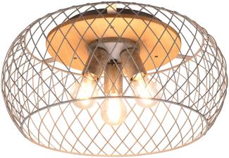 Deckenleuchte TAMIL mit Holz & Gitter Lampenschirm in Silber Ø 50cm