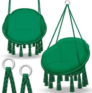tillvex Hängesessel Grün mit großem Kissen 200kg zum Aufhängen | Hängestuhl Indoor & Outdoor | Hängekorb wetterfest | Schaukelkorb