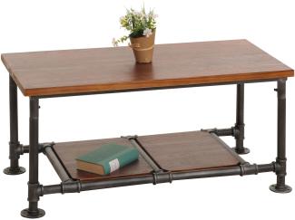 Couchtisch HWC-N27, Wohnzimmertisch Tisch Sofatisch Beistelltisch, Industrial Massiv-Holz Metall 48x100x50cm ~ braun