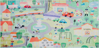 Kinderteppich grün Stadt-Motiv 80 x 150 cm KEMER