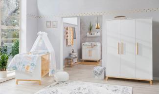 Babyzimmer Venice in Weiß und Buche Teilmassiv 5 teilig mit Kleiderschrank, Kinderbett Babybett mit Lattenrost und Umbauseiten, Wickelkommode inklusive Wickelaufsatz - Kinderzimmer komplett Set von Schardt - MD110813