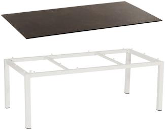Sonnenpartner Gartentisch Base 200x100 cm Aluminium weiß Tischsystem Tischplatte Compact HPL Keramikoptik