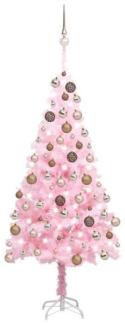vidaXL Künstlicher Weihnachtsbaum mit LEDs & Kugeln Rosa 180 cm PVC, Mit Beleuchtung [3077585]