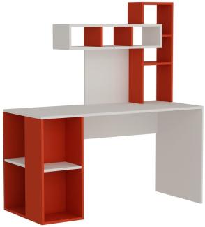 'Coral' Schreibtisch mit Regal, Weiß Rot, 140 x 75 x 60cm