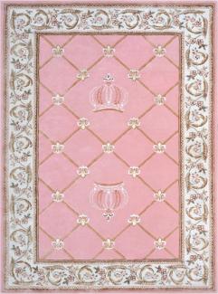 Pompöös by Casa Padrino Luxus Barock Teppich Krone von Harald Glööckler Rosa / Weiß / Braun 200 x 300 cm