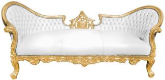 Casa Padrino Barock Sofa Vampire Weiß / Gold 200 x 75 x H. 82 cm - Handgefertigte Lounge Couch mit Lederoptik