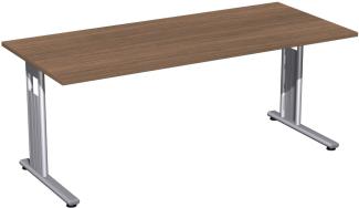 Schreibtisch 'C Fuß Flex' 180x80cm, Nussbaum / Silber