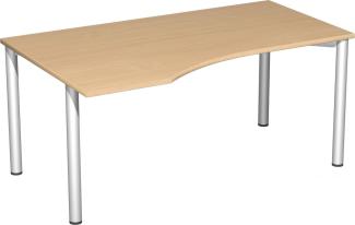 PC-Schreibtisch '4 Fuß Flex' links, 160x100cm, Buche / Silber