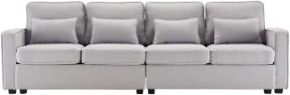 Merax Modernes 4-Sitzer-Sofa aus Leinenstoff, Viersitzer-Sofa mit Armlehnentaschen und 4 Kissen, Sofa im einfachen Stil, geeignet für Wohnzimmer, Wohnung, Büro, grau