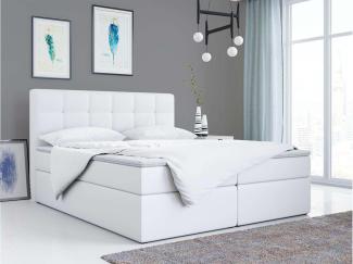 Doppelbett Polsterbett Kunstlederbett mit Bettkasten - TOP-2 - 200x200cm - Weiß Kunstleder - H4