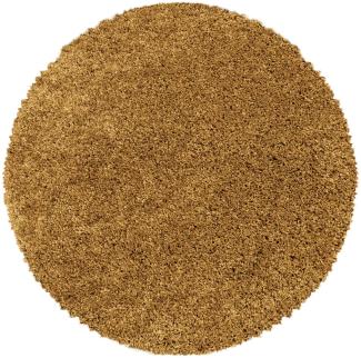 Hochflor Teppich Sima rund - 120 cm Durchmesser - Goldfarbe