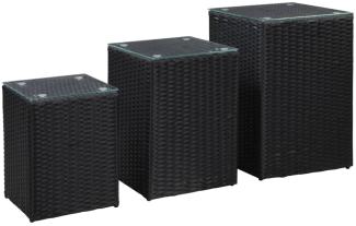 vidaXL Beistelltische 3 Stk. mit Glasplatte Schwarz Poly Rattan