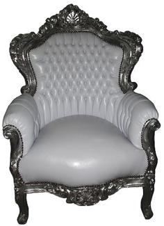 Casa Padrino Barock Sessel King Weiß / Silber 85 x 85 x H. 120 cm - Antik Stil Sessel