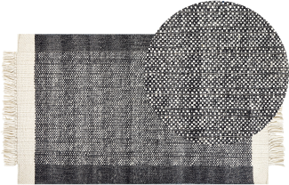 Teppich Wolle schwarz cremeweiß 80 x 150 cm Streifenmuster Kurzflor ATLANTI