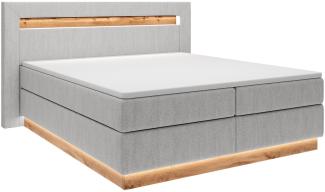 Selsey Oski - Doppelbett, Boxspringbett mit Topper, Beleuchtung und Samtbezug in Hellgrau, 140x200 cm